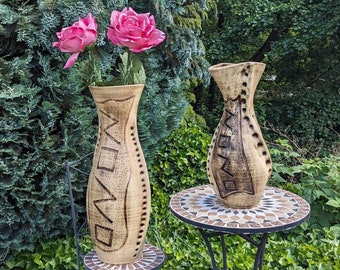 Bodenvase, Keramikvase, Vase, Dekovase hellbraun/beige mit dunkelbraunen Akzenten
