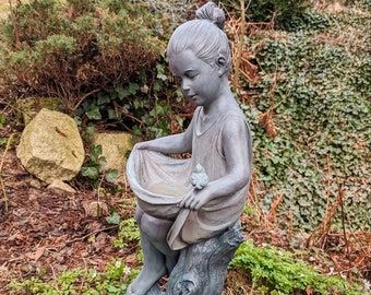 Vogelbrunnen, Figur Mädchen Spezialkeramik 82 cm, Gartenfigur Brunnen Mädchen stehend