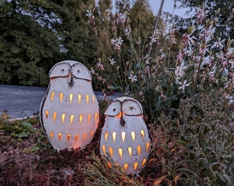 Lantern white owl metal inside and outside in 2 sizes, lantern, garden lantern, garden decoration, lantern metal ER02455910/02455920