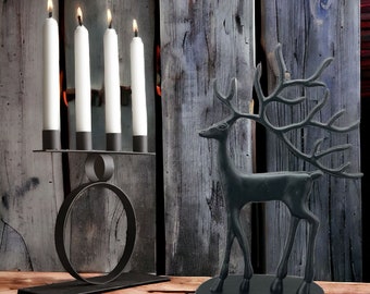 großer Kerzenhalter schwarz Metall, Kerzenständer, Windlicht, Weihnachtsdeko