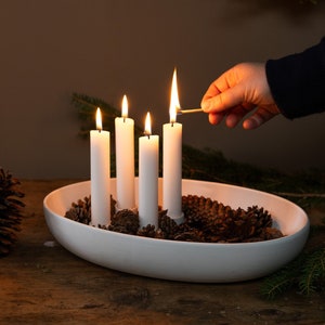 Kerzenleuchter vierfach, XL Größe, Kerzenschale mit 4 Haltern weiß, ovaler großer Kerzenteller, Kerzenschale, Kerzenständer, Kerzenhalter Bild 5