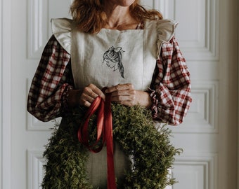 Küchenschürze handgearbeitet Leinen und Baumwolle, Schürze, Weihnachtsdeko, Backzubehör, Kochzubehör, Weihnachten