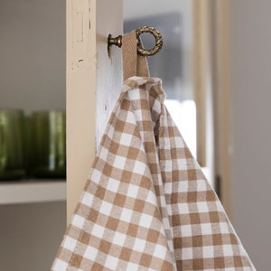 Set of 2 recycled cotton tea towels beige checked, recycling, cotton, kitchen textiles Sweden image 3