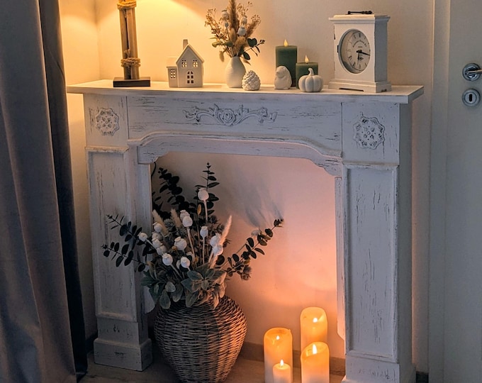 Featured listing image: Decorative fireplace console in white in antique look, fireplace, decorative fireplace, decoration trend fireplace, firewood rack, fireplace console, fireplace surround