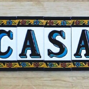 Placa de endereço, número de cerâmica, placa de identificação, letra de cerâmica, letra SEVILLA borda de flor azulejo de nome de cerâmica A - Z