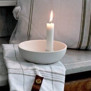 Kerzenleuchter rund Keramik, Kerzenschale weiß, Kerzenteller, Kerzenständer, Kerzenhalter Bild 1