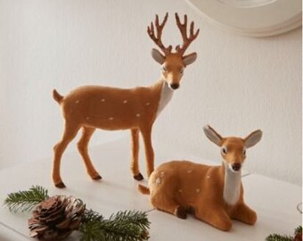 Tier-Skulptur 2 Deko-Figuren REH & Hirsch Tierfigur Silber glänzend Tier-Skulptur 2 Deko-Figuren REH & Hirsch Tierfigur Silber glänzend