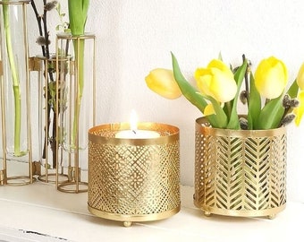 2-er Windlichter gold, Kerzenhalter, Kerzenhalter Vase Kerzenständer "Edelgold" FF227183