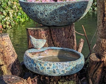 Large bird bath sand green/petrol bird decoration, garden decoration, bird house, bird fountain