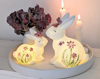 Couple de lapins LED, lot de 2, lapin en porcelaine, lapin, décoration de Pâques, Pâques « Printemps »