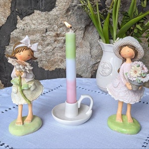 Blumenmädchen, Tischdeko, Frühlingsdeko, Mädchenfigur, rosa creme grün 8000/9000 2 Mäd.+Kerze+Ständer