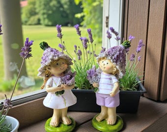2-er Set Lavendelkinder, Mädchenfigur, Jungenfigur, Tischdeko, Frühlingsdeko, Mädchenfigur, Jungenfigur