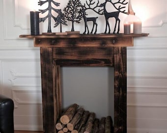 Deko Kamin Konsole rustikal Recyclingholz, Kamin, Deko Kamin,  Dekorationstrend Kamin,  Kaminholzregal, Kaminkonsole, Kaminumrandung
