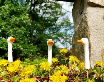 Keramik Gänse Stecker 2 Größen, Gartendeko, Gartenfigur, Zaunfigur, Pfostenhocker, Gans