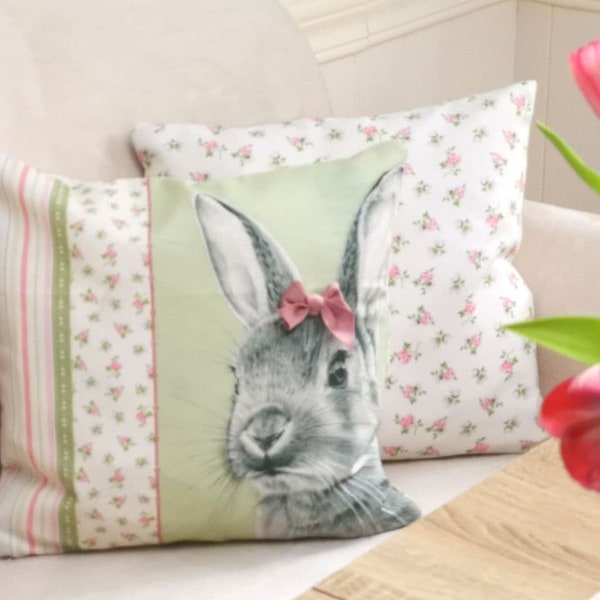 Housse de coussin lapin, maison de campagne de Pâques, décoration de Pâques, coussin « Flowerbunny » FF691024