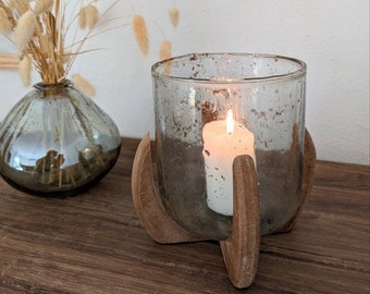 Vintage Windlicht Vase Altglas/Holz, Antik, Recycling, Frühlingsdeko, Kerzenhalter