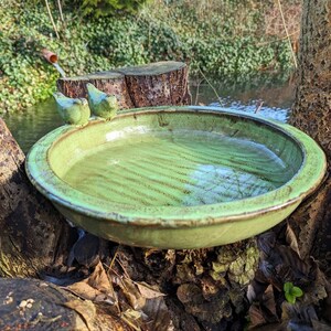 Large bird bath ceramic anise green, bird decoration, garden decoration, bird house, bird fountain image 2