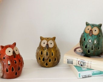 Lantern owl ceramic, owl, bird decoration, ceramic owl, decorative owl in three different colors