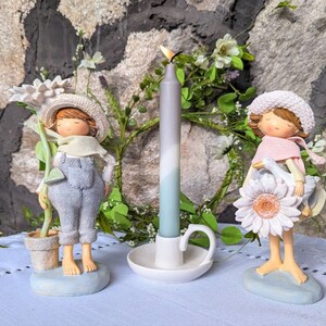 Flower girl flower boy, table decoration, spring decoration, girl figure, pink cream blue 6000/7000 2er+Kerze+Ständer