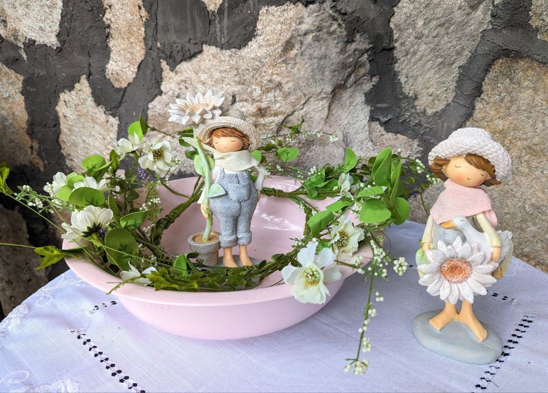 Fille de fleur garçon de fleurs, décoration de table, décoration printanière, figurine de fille, rose bleu crème 6000/7000 image 6