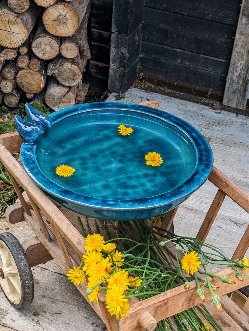 Große Vogeltränke Keramik petrol 2 Größen, Vogeldeko, Gartendeko, Vogelhaus, Vogelbrunnen Bild 7