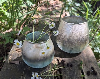 Lot De 2 Grands Bougeoirs Formano - Acier Et Verre - 33x55 Cm - Style Art Nouveau