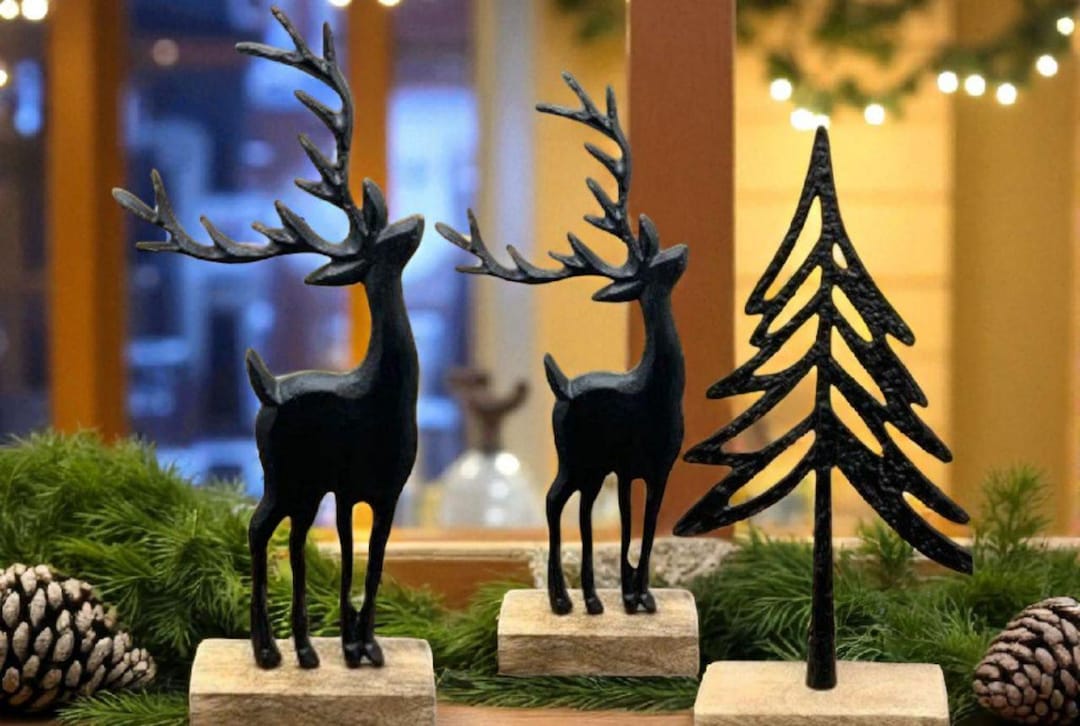 Hirsch schwarz in zwei Größen Alu Holz , Weihnachtsdeko, Hirschdeko, Jagdhütte, Figur Hirsch,