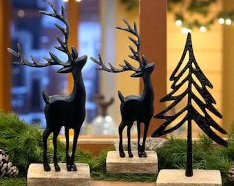 Deer black in two sizes aluminum wood, Christmas decoration, deer decoration, hunting lodge, figure deer,