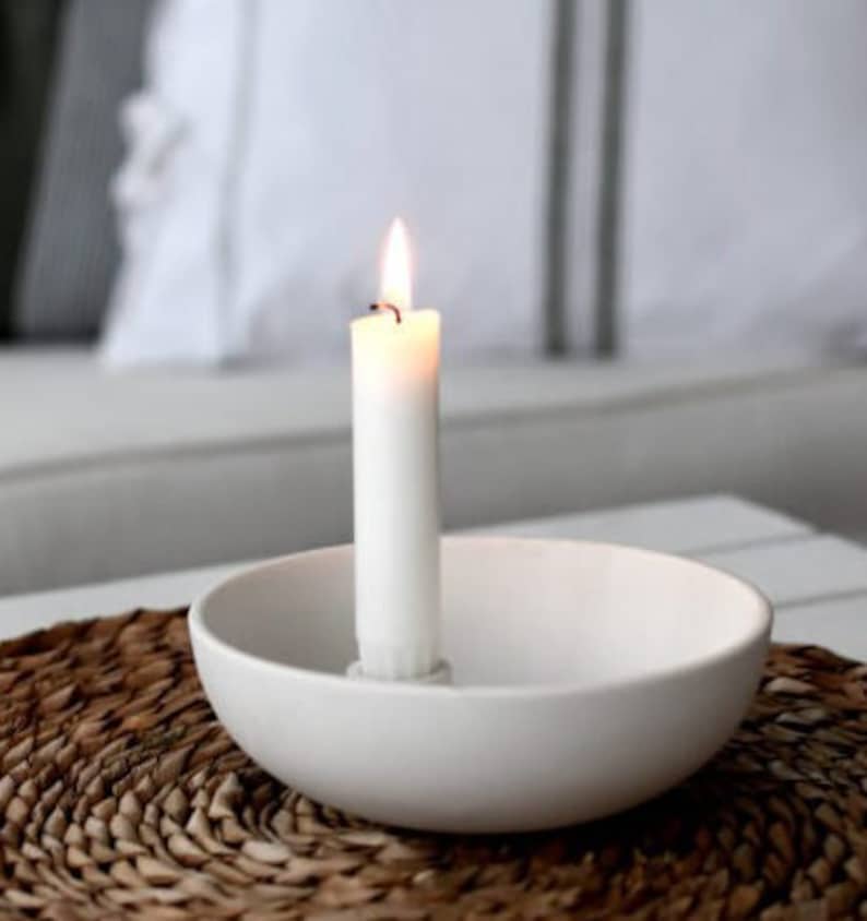 Kerzenleuchter rund Keramik, Kerzenschale weiß, Kerzenteller, Kerzenständer, Kerzenhalter Bild 3