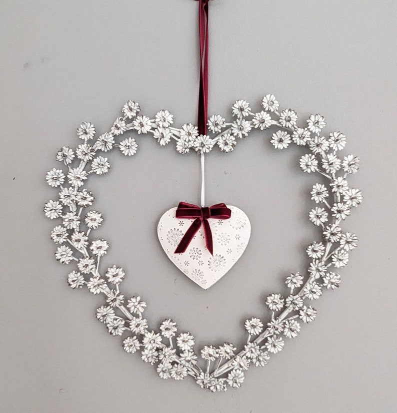 Flower heart XL metal, heart decoration, window decoration, door hanger, wreath, window hanger Heart ER02360650 Herz+Herz Samtband