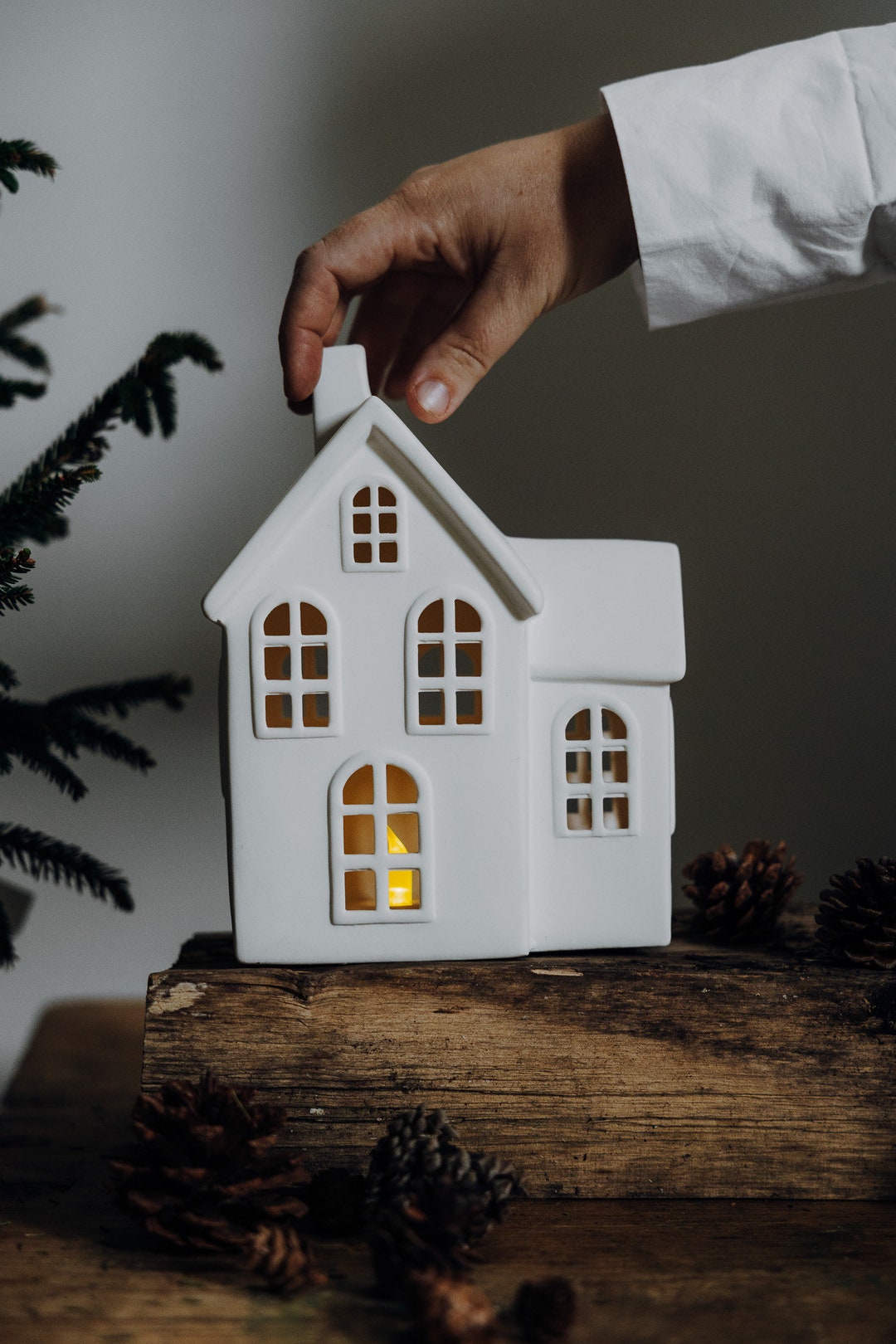 Candle House No. 8 White Ceramic Christmas Candle House Etsy