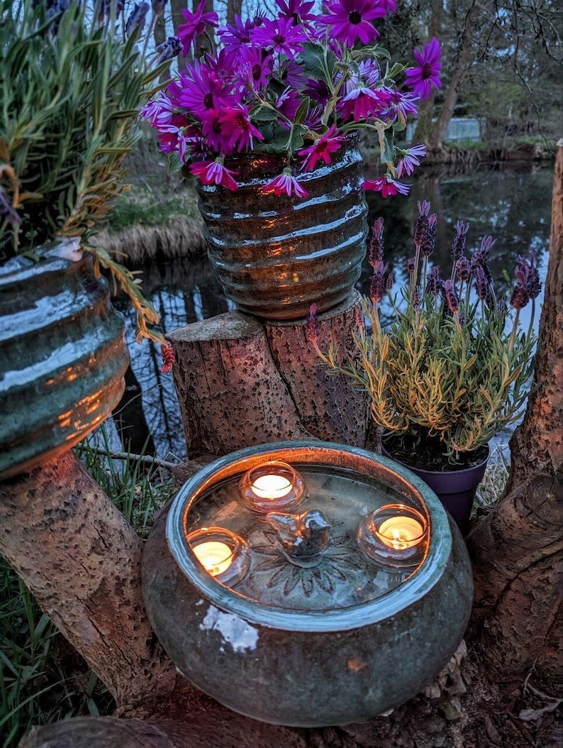 Große Vogeltränke Keramik Jadegrün 2 Größen, Vogeldeko, Gartendeko, Vogelhaus, Vogelbrunnen jade 36 9 Bild 2