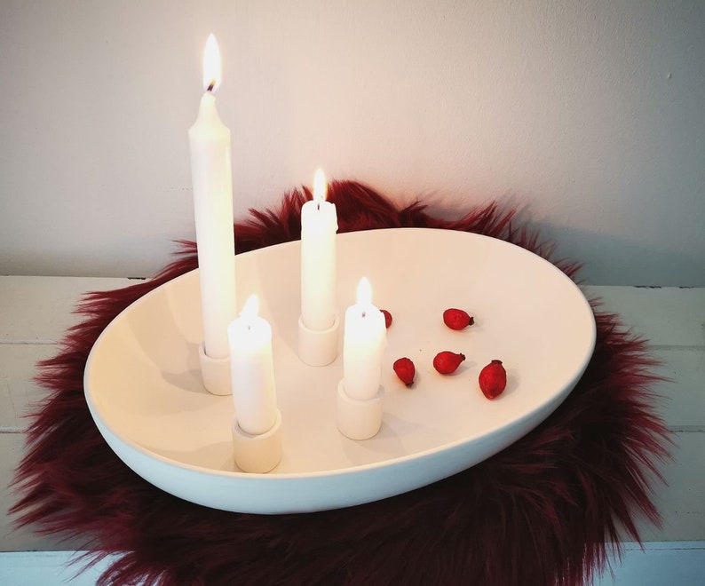 Kerzenleuchter vierfach, XL Größe, Kerzenschale mit 4 Haltern weiß, ovaler großer Kerzenteller, Kerzenschale, Kerzenständer, Kerzenhalter Bild 9