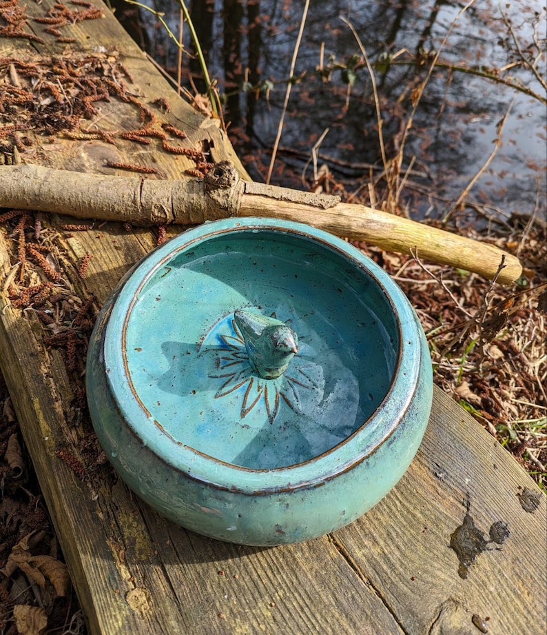 Vogeltränke Keramik oceanblau, Vogeldeko, Gartendeko, Vogelhaus, Vogelbrunnen oceanblue 29 8 Bild 3