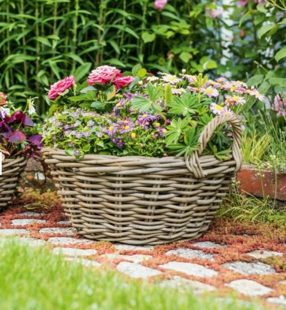 Macetero de mimbre Natural, cesta de flores, decoración de jardín