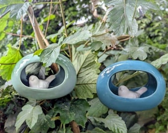 Casinha de pássaros, bebedouro para pássaros, cerâmica, suspenso, comedouro para pássaros, verde ou azul, decoração para pássaros, decoração de jardim, casinha de pássaros, fonte para pássaros, pássaro