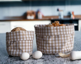 Bread basket 100% cotton beige checked, recycling, cotton, kitchen textiles Sweden