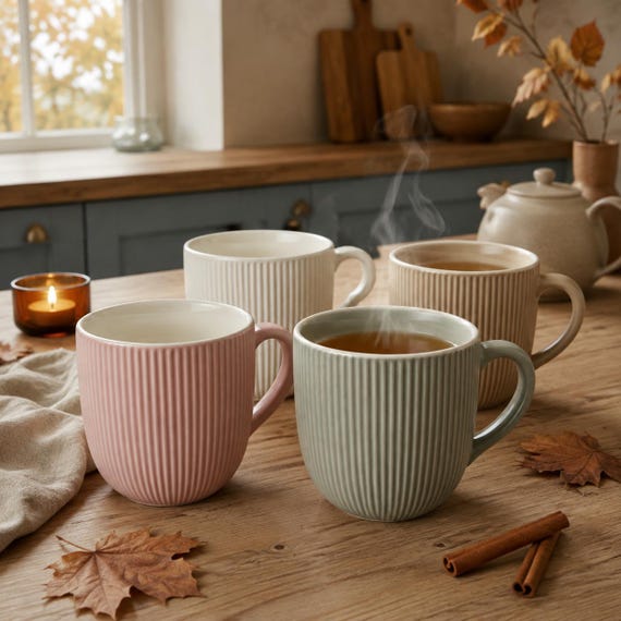 2 er Set große Kaffeetassen Skandi in 4 Farben Tasse Kaffeepott Becher Keramikbecher Keramiktasse