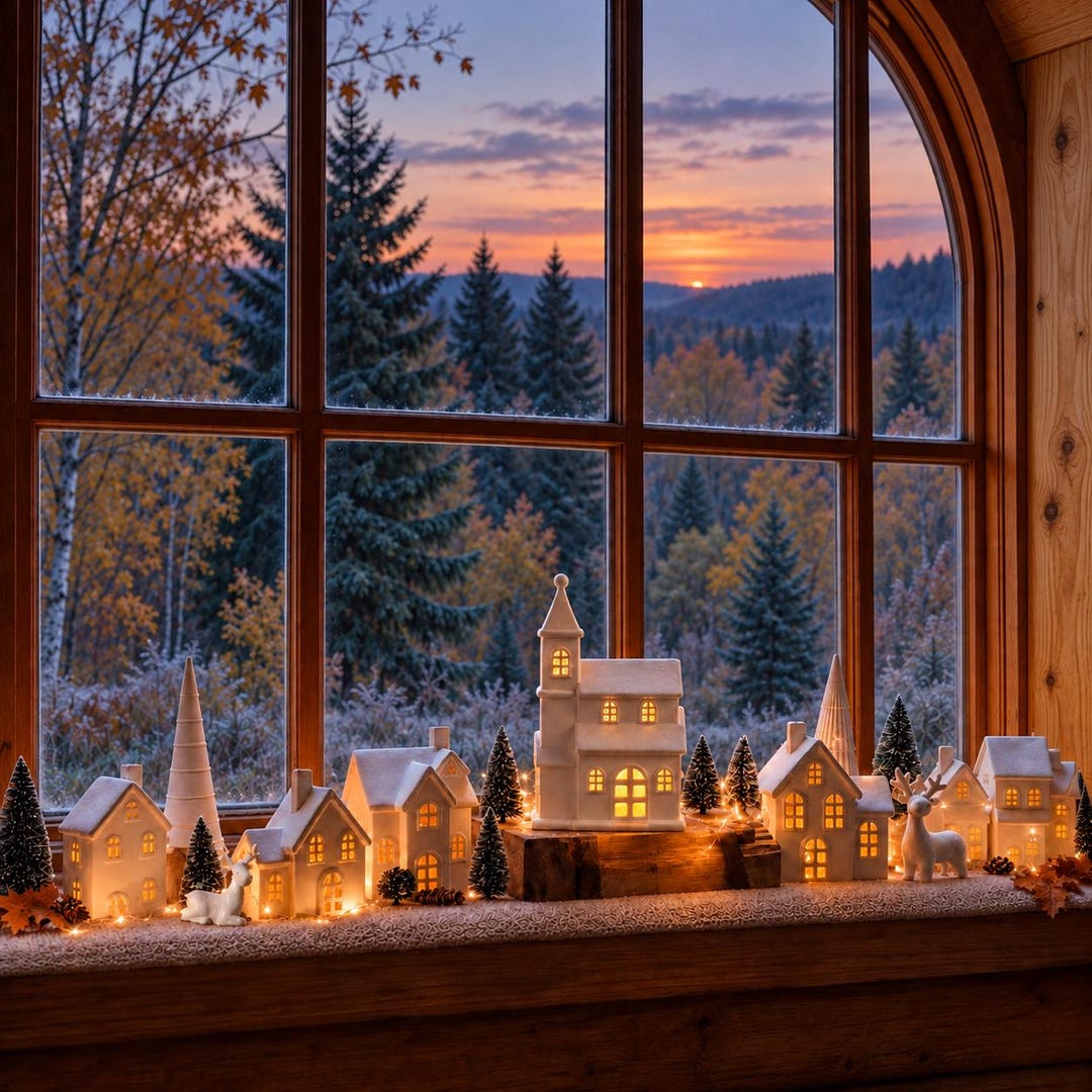 Keramik Lichthaus Set Keramik weiß matt, Weihnachtsdorf