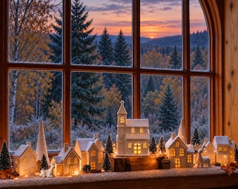 Keramik Lichthaus Set Keramik weiß matt, Weihnachtsdorf