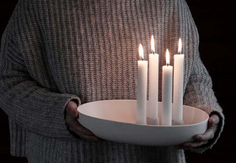 Kerzenleuchter vierfach, XL Größe, Kerzenschale mit 4 Haltern weiß, ovaler großer Kerzenteller, Kerzenschale, Kerzenständer, Kerzenhalter Bild 3
