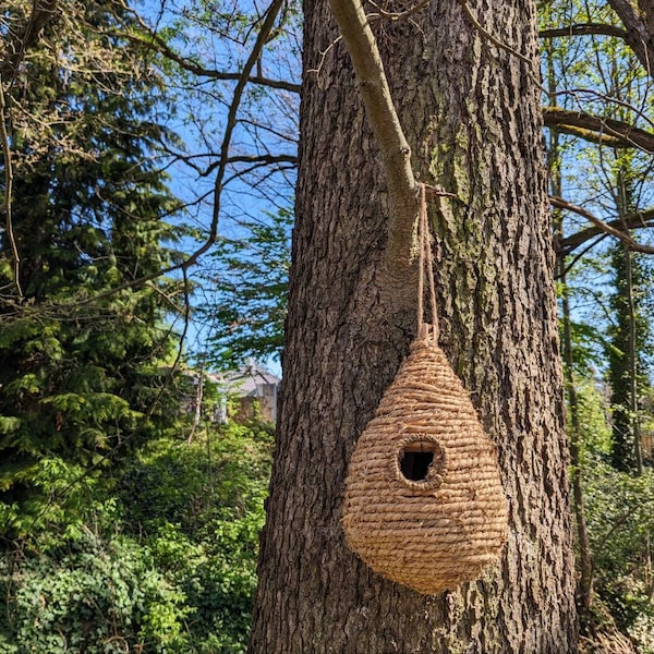 Vogelhäuschen Sisal hängend, Futterhäuschen, Gartendeko, Vogelhaus