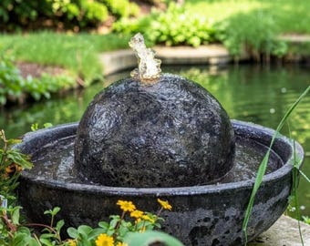 XXL indoor/outdoor water fountain made of sand-colored stoneware with LED lighting, sand-colored, fountain size 54*29 cm