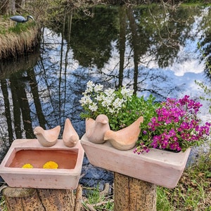 Große Vogeltränke in weiß oder terra, Balkonkasten, Terrakotta, Gartendeko, Pflanzkasten, Vogelbrunnen Bild 4