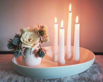 Oval candle plate quadruple ceramic white, hygge, candlestick, candle holder, decoration Skandi, candlestick 09131280SF