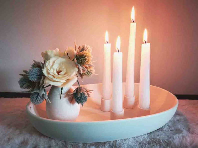 Kerzenleuchter vierfach, XL Größe, Kerzenschale mit 4 Haltern weiß, ovaler großer Kerzenteller, Kerzenschale, Kerzenständer, Kerzenhalter Bild 7