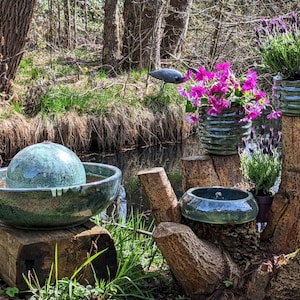 Große Vogeltränke Keramik Jadegrün 2 Größen, Vogeldeko, Gartendeko, Vogelhaus, Vogelbrunnen jade 36 9 Bild 6