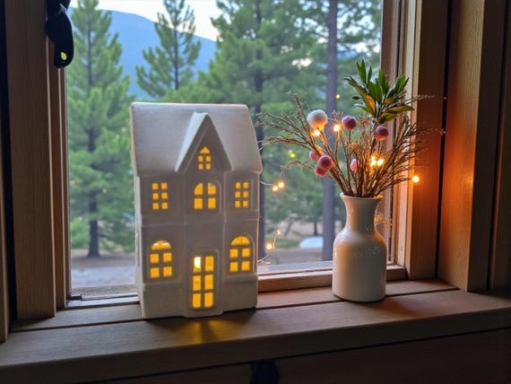 Lichthaus Nr. 3, Keramik weiss , Weihnachtskerzenhaus, Adventshaus, Lichterhaus, Kerzenleuchter, Teelichthaus