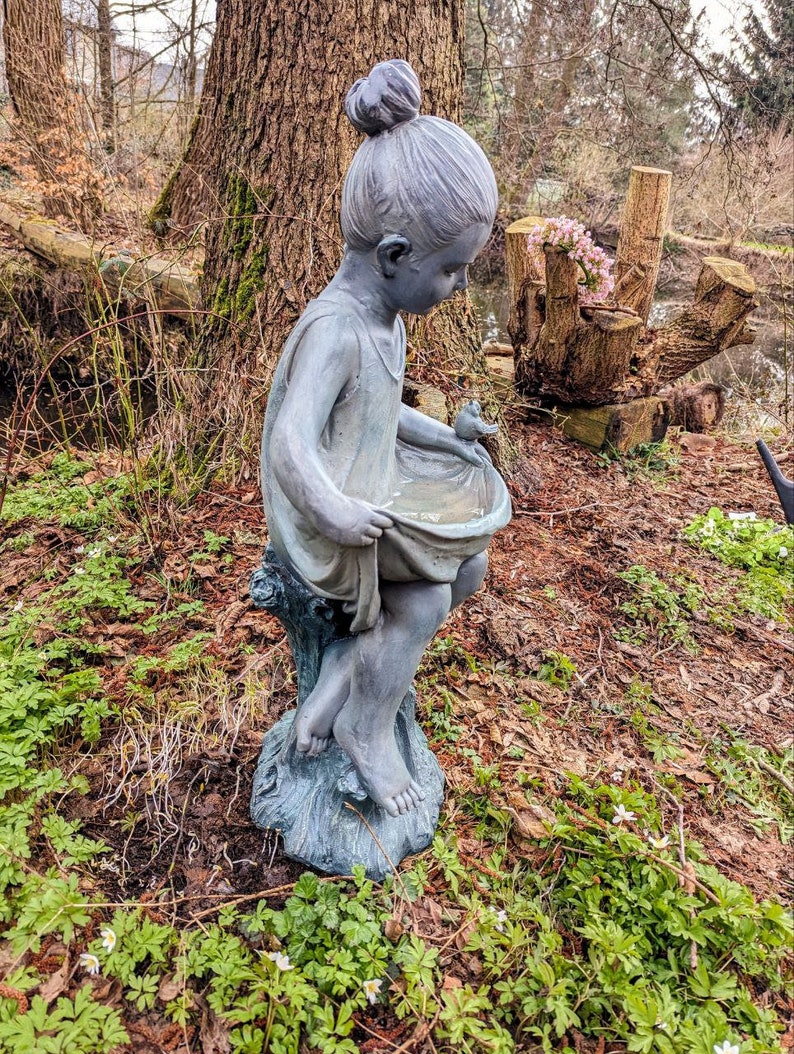 Bird fountain, figure girl special ceramic 82 cm, garden figure fountain girl standing image 5
