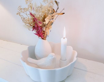 Kerzenteller Keramik weiß, Kerzenleuchter, Kerzenhalter, Hygge, deko Skandi 02108540SF
